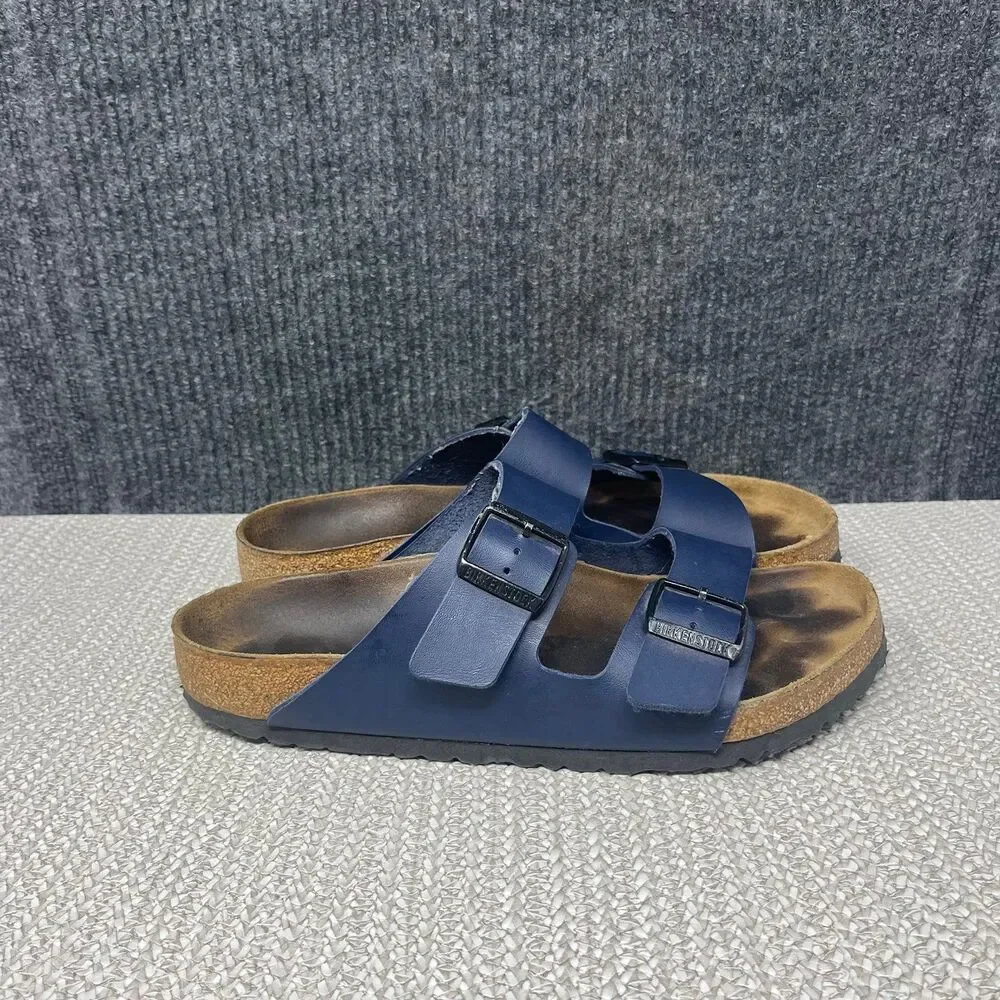 Birkenstock Arizona Navy Blue Leather Sandals Slide Mens Size 9 US / 42 EU - Picture 1 of 7